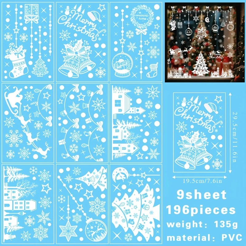 196pcs/9 Sheets Christmas Stat - Snowflake Window Decal recension och pris
